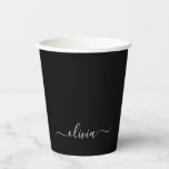 White Black Monogram Paper Cups<br><div class="desc">White and Black Elegant Monogram Birthday,  Wedding,  Bridal Shower or Bachelorette Party Cup. This Birthday Party Cup can be customised to include your first name. Please contact the designer for customised matching items.</div>