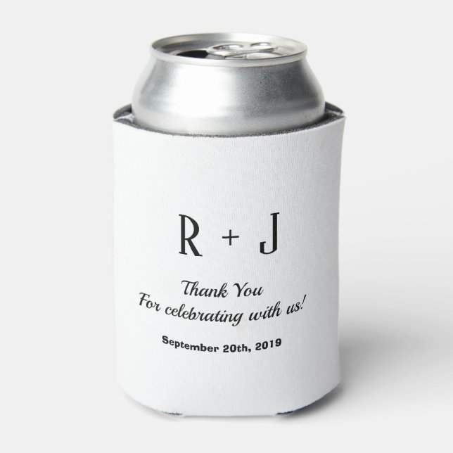 White & Black Monogram Thank You Wedding Favour  Can Cooler (Can Front)