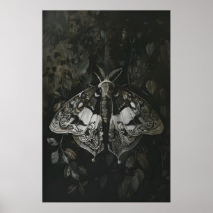 White Black Moth Print Dark Cottagecore Art