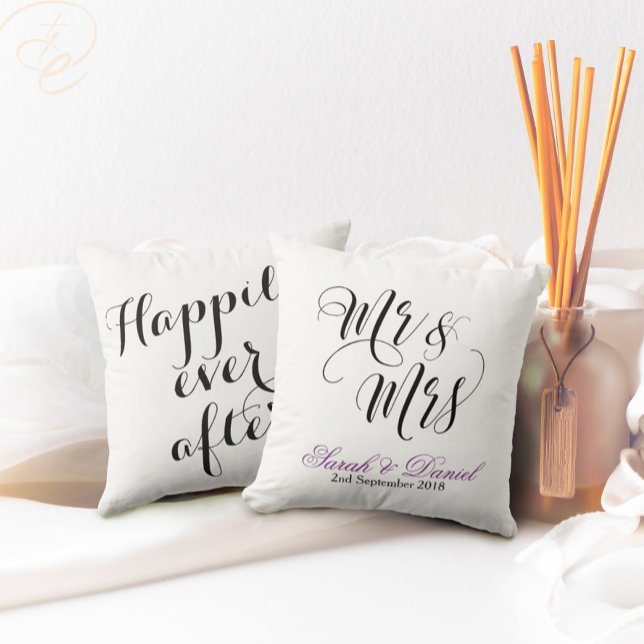 White Black Mr & Mrs Wedding Pillow Keepsake Gift (Mr and Mrs wedding keepsake pillow, happily ever after design By TheDesignsEnchanted)