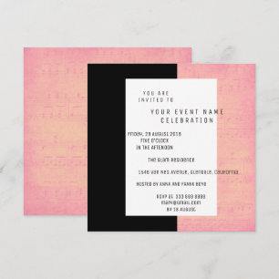 White Black Music Notes Concert Rose Gold Salmon Invitation