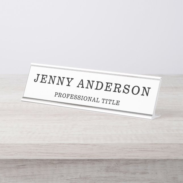  White Black Name and Title Desk Name Plate (Front)