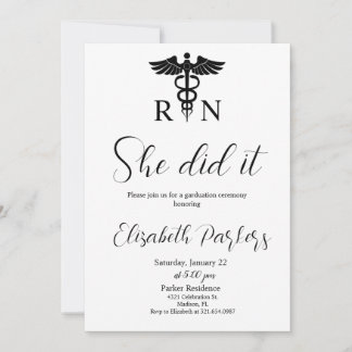 White Black Nursing Graduation Party Invitation