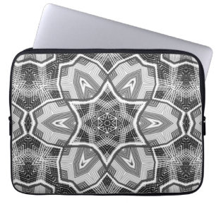 White-black openwork geometric pattern laptop sleeve