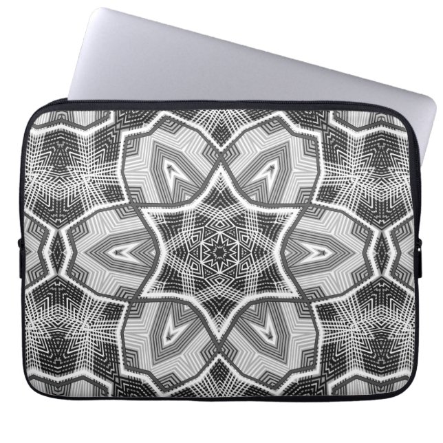 White-black openwork geometric pattern laptop sleeve (Front)