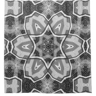White-black openwork geometric pattern shower curtain