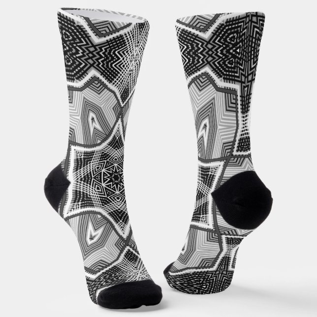White-black openwork geometric pattern socks (Angled)