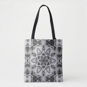 White-black openwork geometric pattern tote bag