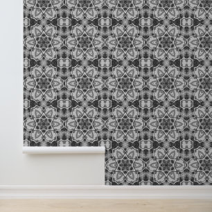 White-black openwork geometric pattern wallpaper