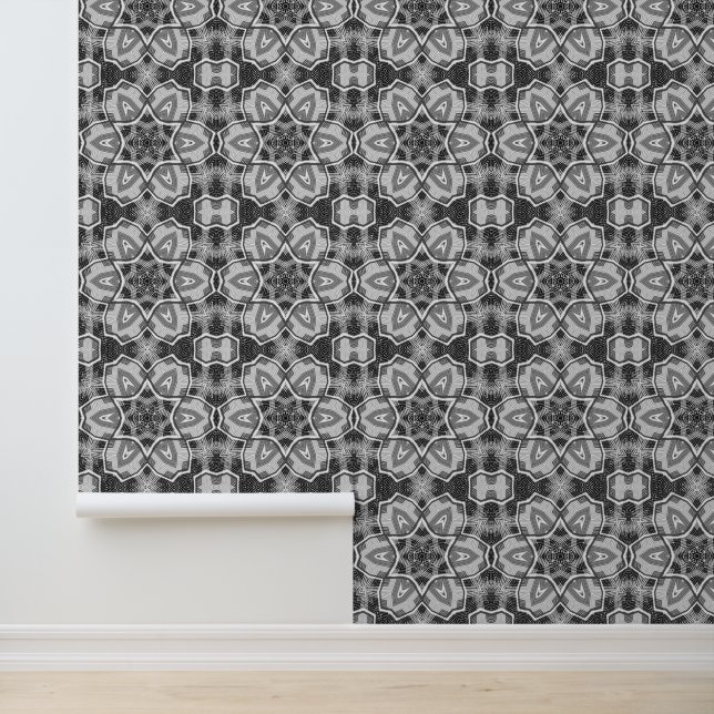 White-black openwork geometric pattern wallpaper (Application)