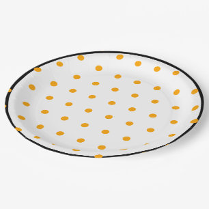 White Black Orange Polka Dots  Paper Plate