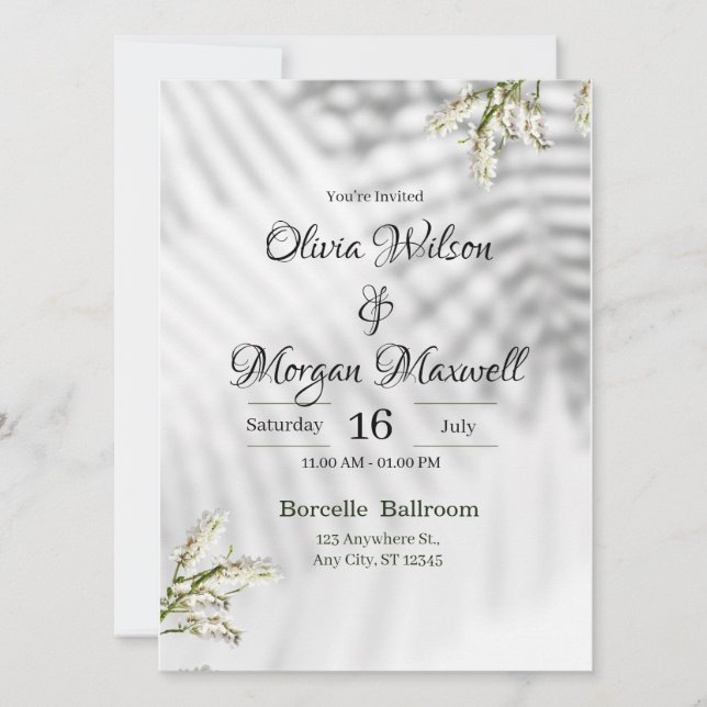 White & Black Organic elegant  Invitation  (Front)