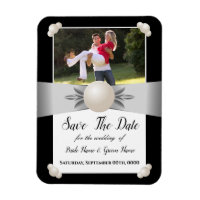 White & Black Pearl Ribbon Photo Save The Date