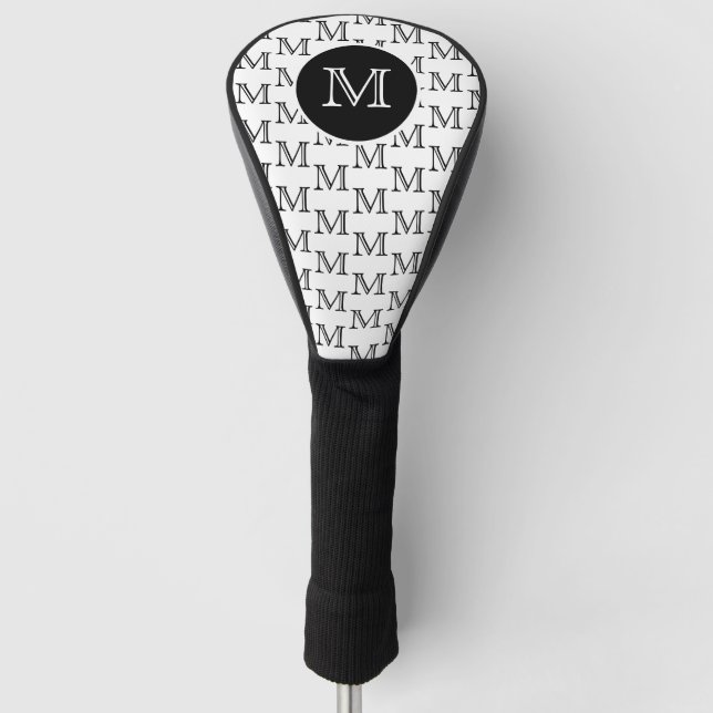 White & Black Personalised Custom Monogram Pattern Golf Head Cover (Front)