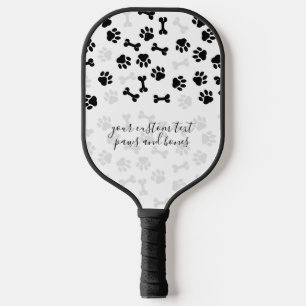 White Black Pet Dog Cat Bone Paws script Pickleball Paddle