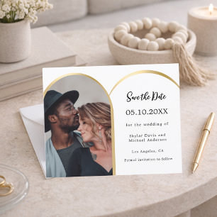 White black photo arch wedding Save the Date card