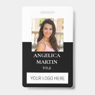 White Black Photo ID Name Title Barcode Vertical  Badge