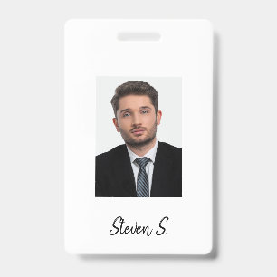 White black photo name minimalist ID badge