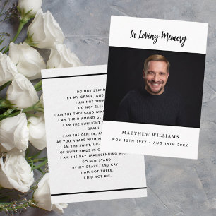 White black photo simple funeral prayer card