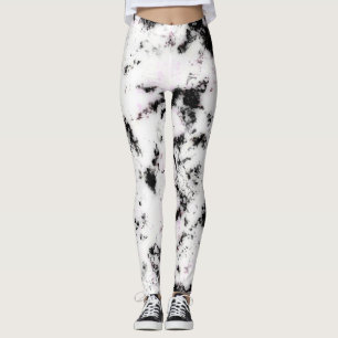 White Black Pink Marble Paint Splash Abstract Leggings