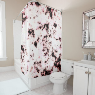 White Black Pink  Marble Paint Splash Abstract Shower Curtain