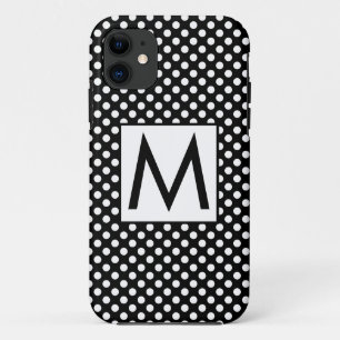 White Black Polka Dots Initial Letter Case-Mate iPhone Case