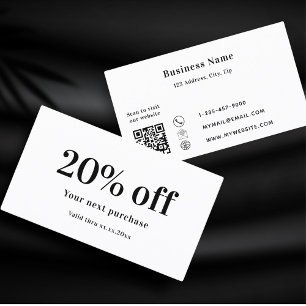 White black qr code business discount card