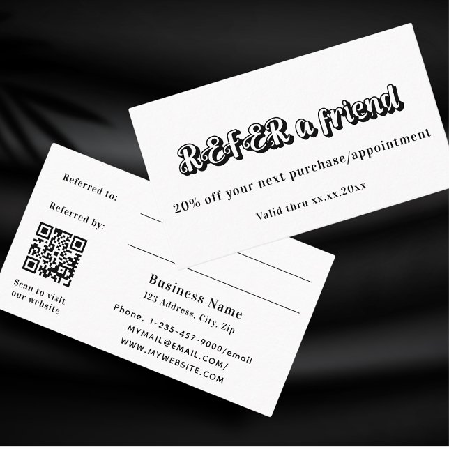 White black qr code business referral card (Creator Uploaded)
