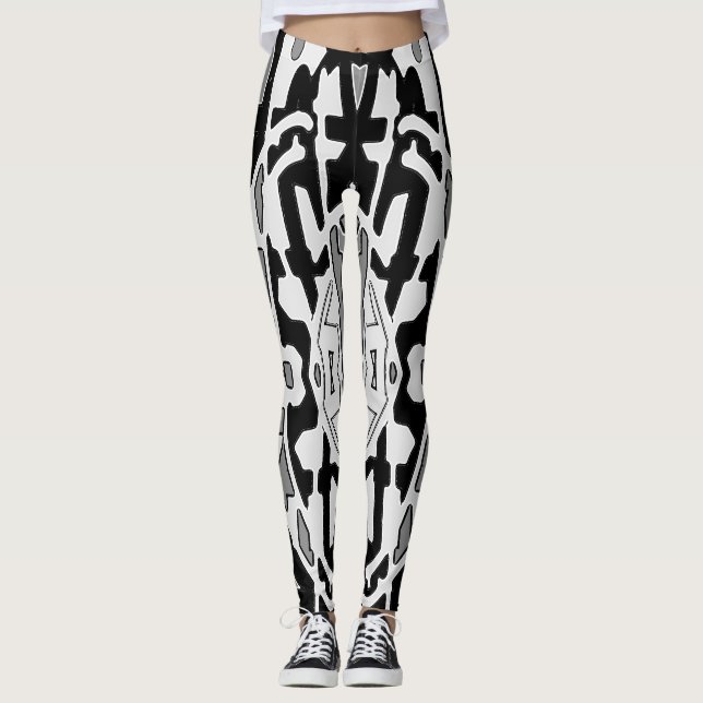 White & Black "Ratti_Creative_Arts" Leggings (Front)