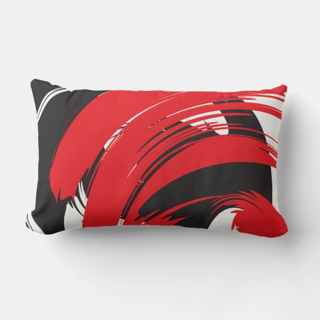 White Black Red Brush Strokes Throw Pillow (Front)