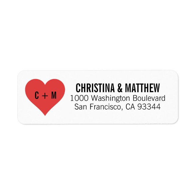 White Black RED Heart Wedding Return Address (Front)