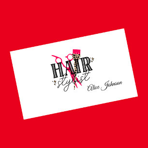 White black red modern professional hair salon business card
