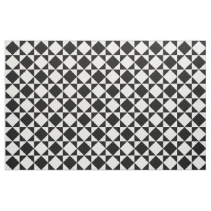 White Black Retro Squares Triangles Pattern Fabric