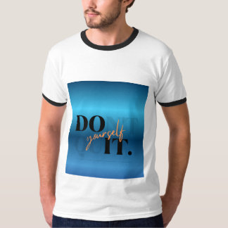 White , Black ringer t shirt with text 