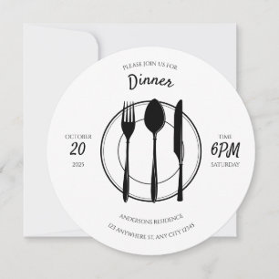 White Black Round Dinner Invitation