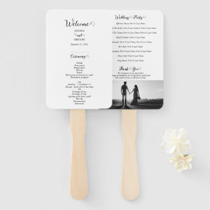 White & Black Script Photo Wedding Program Hand Fan