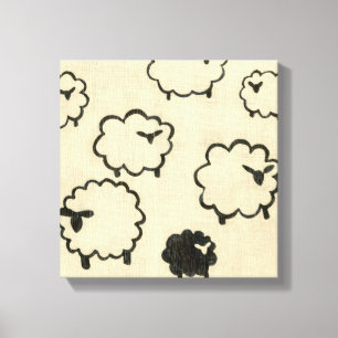 White & Black Sheep on Cream Background Canvas Print