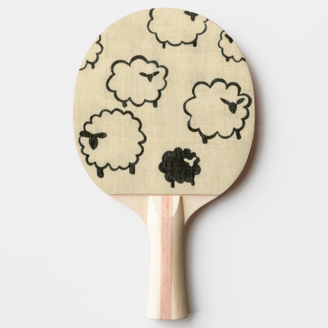 White & Black Sheep on Cream Background Ping Pong Paddle (Front)