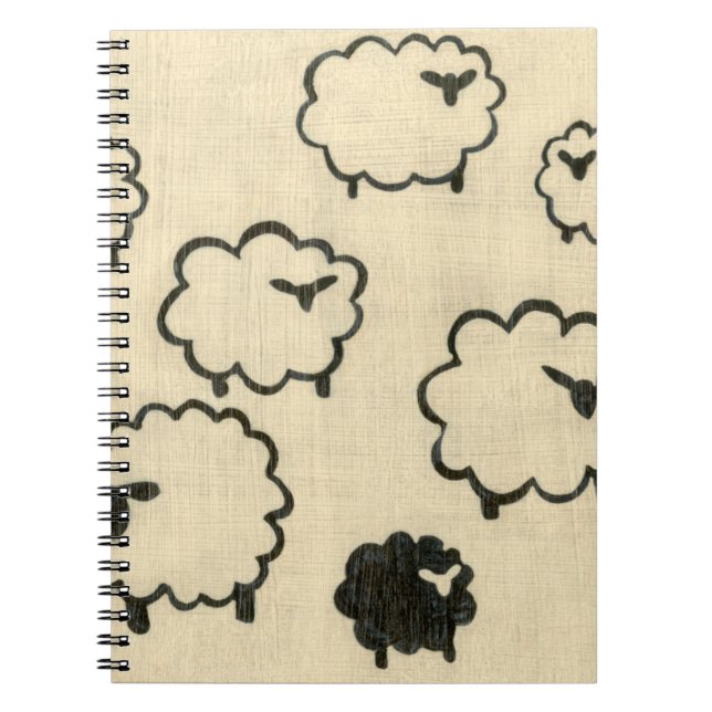 White & Black Sheep on Cream Background Spiral Notebook (Front)