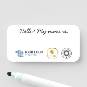White Black Simple 3 Logos Hello! My Name Is Tag