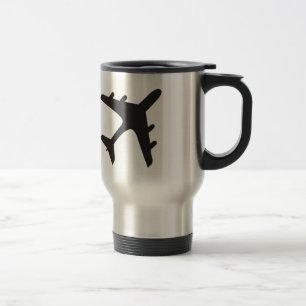 White black simple aeroplane design travel mug