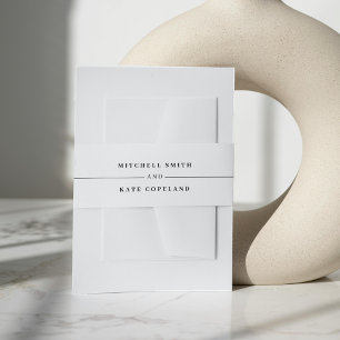 White & Black Simple Minimalist Name Line Wedding Invitation Belly Band