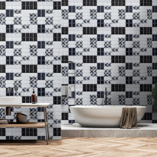 White Black Small Tile Pattern Wallpaper