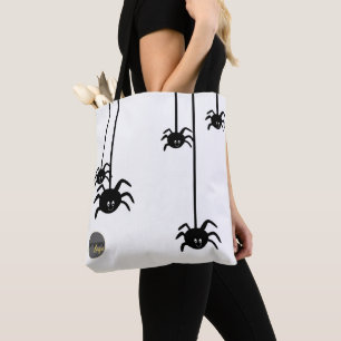 WHITE BLACK SPIDER HALLOWEEN BUSINESS LOGO CUSTOM TOTE BAG