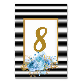 WHITE BLACK STRIPE BLUE BOUQUET TABLE NUMBER