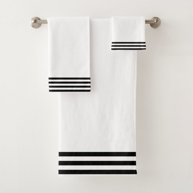 White + Black Stripes Bath Towel Set (Insitu)