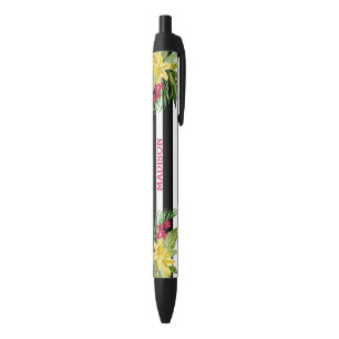 White & Black Stripes Hibiscus Ink Pen