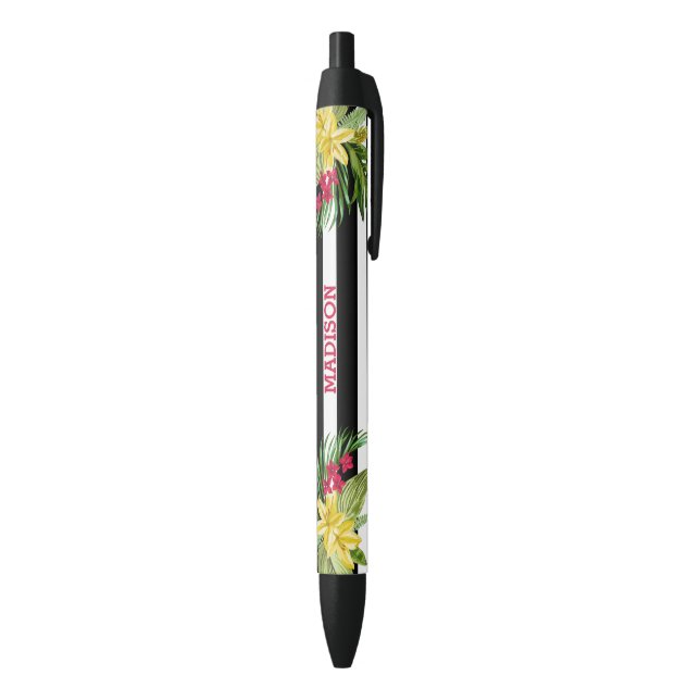 White & Black Stripes Hibiscus  Ink Pen (Bottom (Vertical))