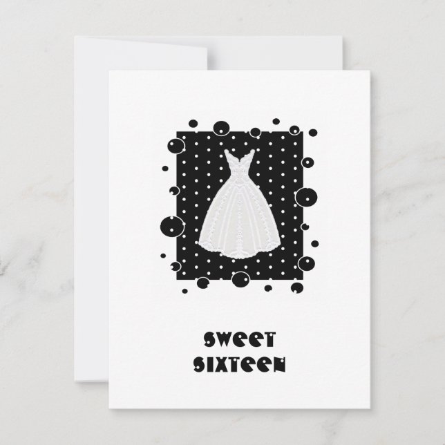 White & Black Sweet Sixteen Invitation (Front)
