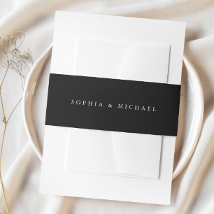 White Black Timeless Black Wedding Invitation Belly Band
